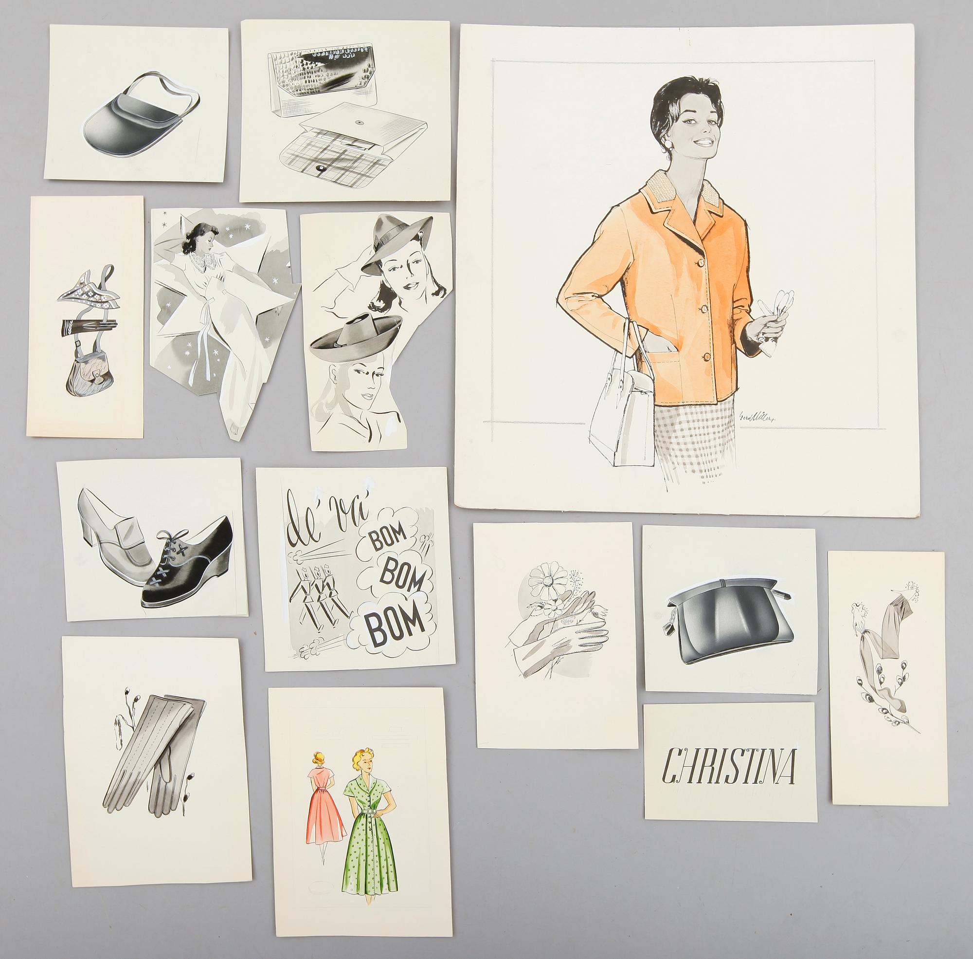 MODEILLUSTRATIONER, 34 st, tusch, 1940-/50-tal.