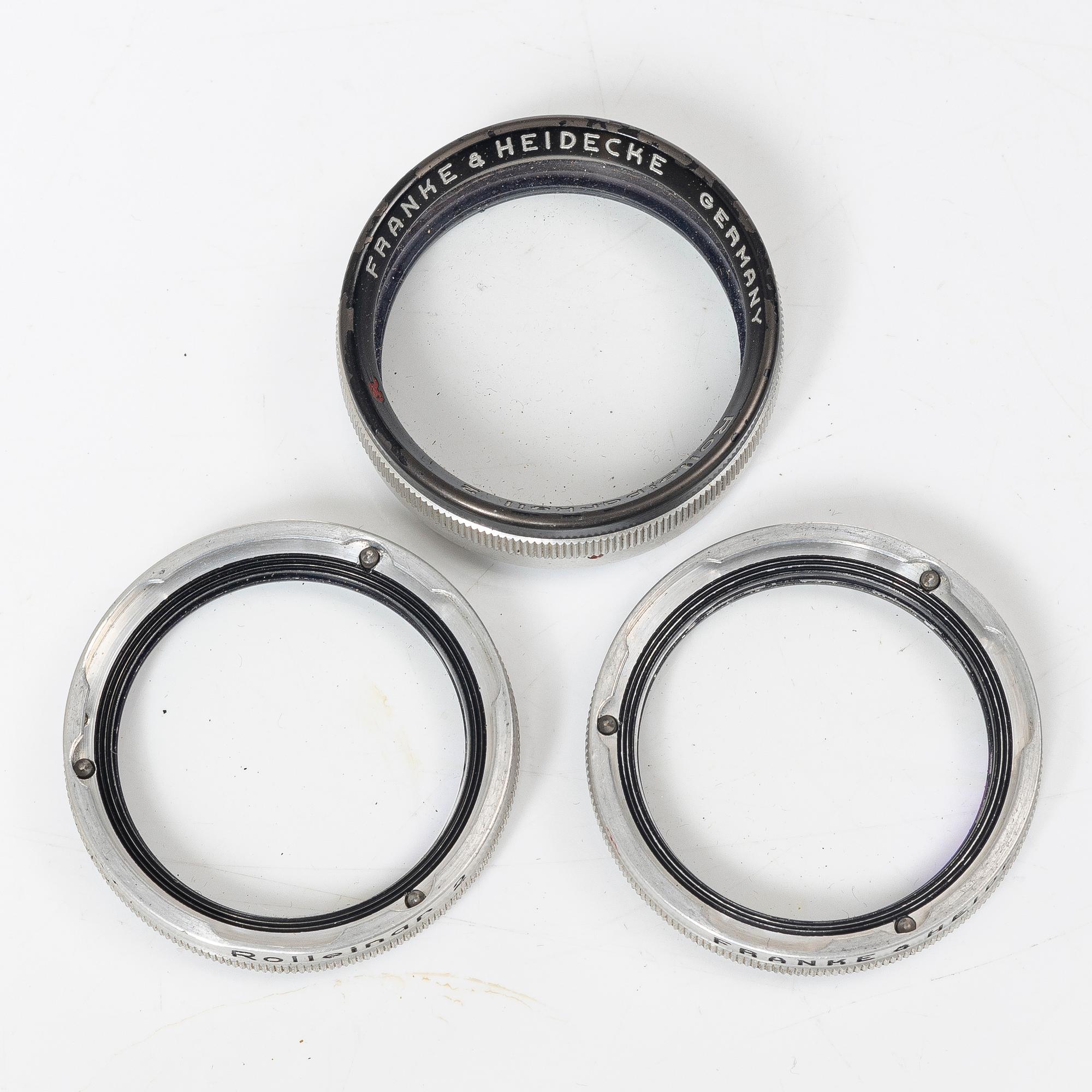 Mellanformatskamera, Rolleiflex, med väska och tillbehör, Franke & Heidecke, 1900-talets mitt, Tyskland.