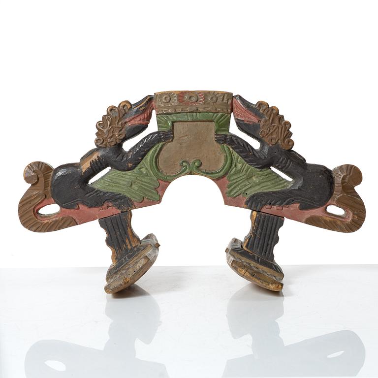 A Swedish carved and polychrome-painted part horse harness, 18th century.