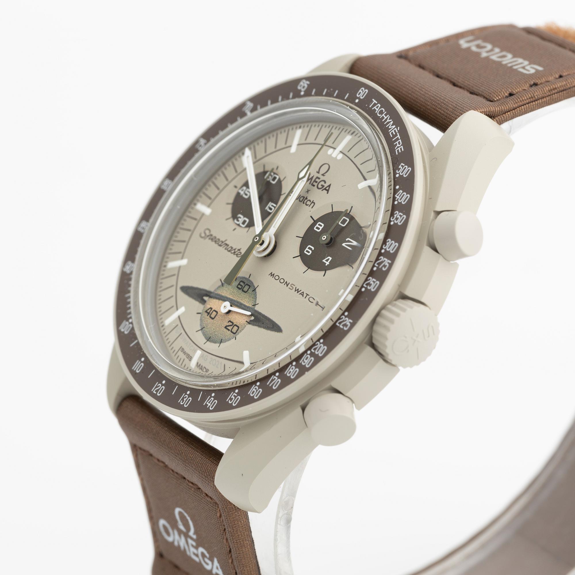 Swatch/Omega, MoonSwatch, Mission To Saturn, kronograf, armbandsur, 42 mm.