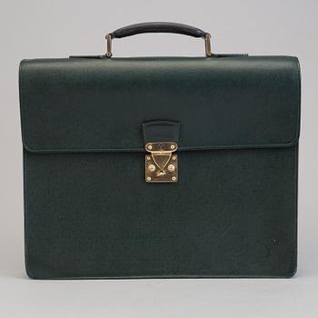 A Louis Vuitton green taiga Ambassador Briefcase.