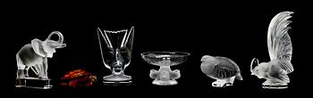 PARTI GLAS, 6 delar, Lalique, sign, 1900-talets andra hälft.