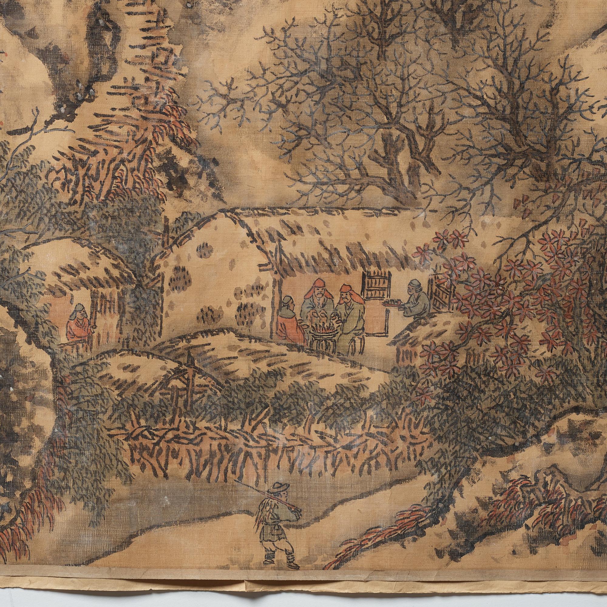 RULLMÅLNING, tusch och färg på siden. Signerad Shen Zhou (1427-1509), efter. Kina, 1900-tal.