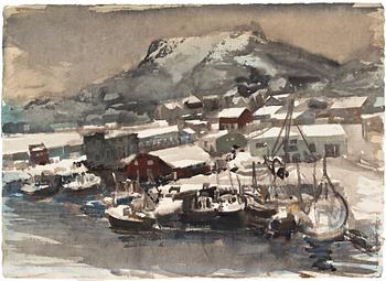 298. Lars Lerin, "Båtar i hamn, Lofoten".