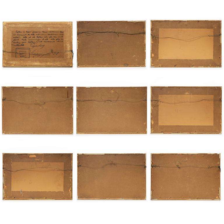 Rispappersmålningar, 9 stycken. Qingdynastin, 1800-tal.