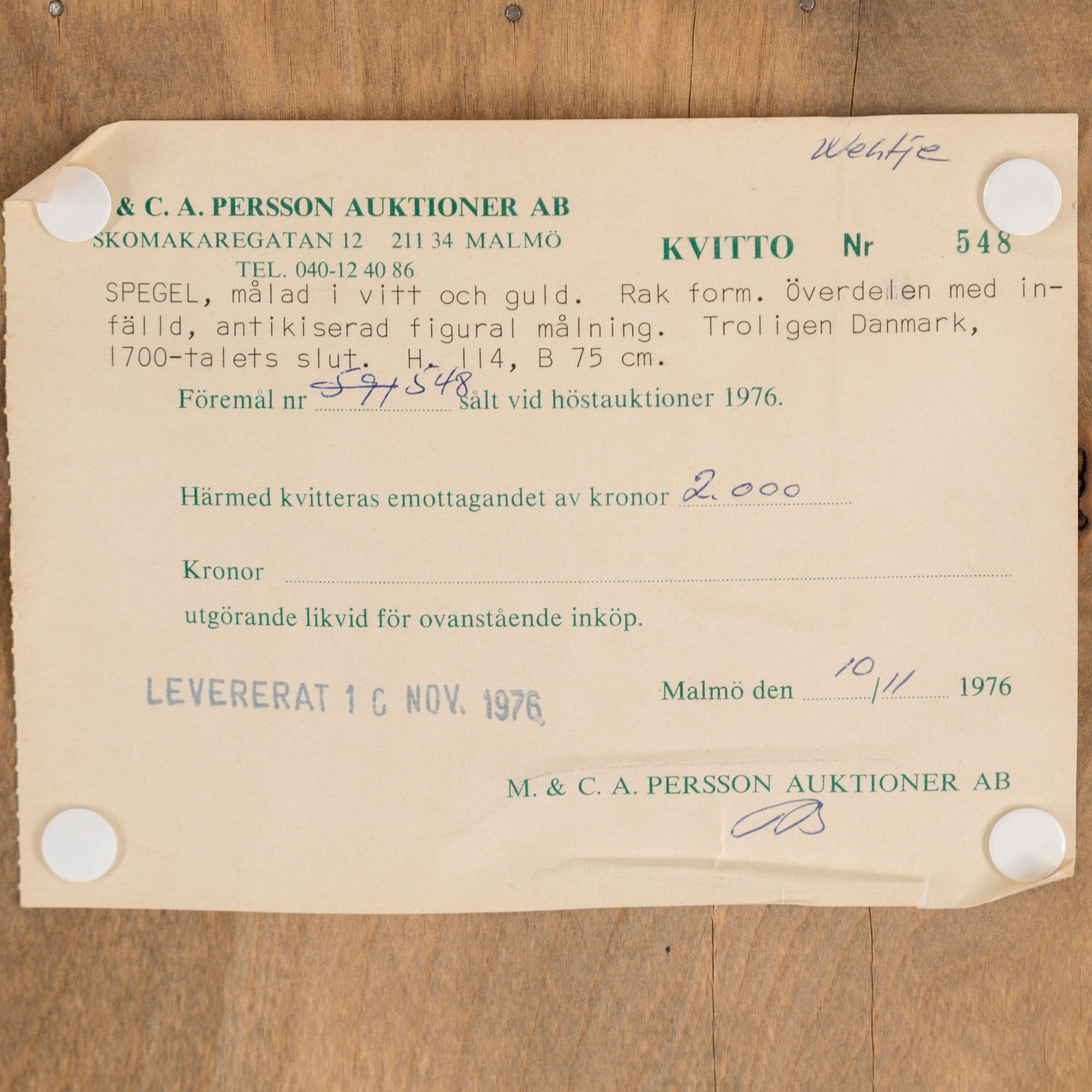 SPEGEL, omkring 1900 med oljemålning 17/1800-tal.