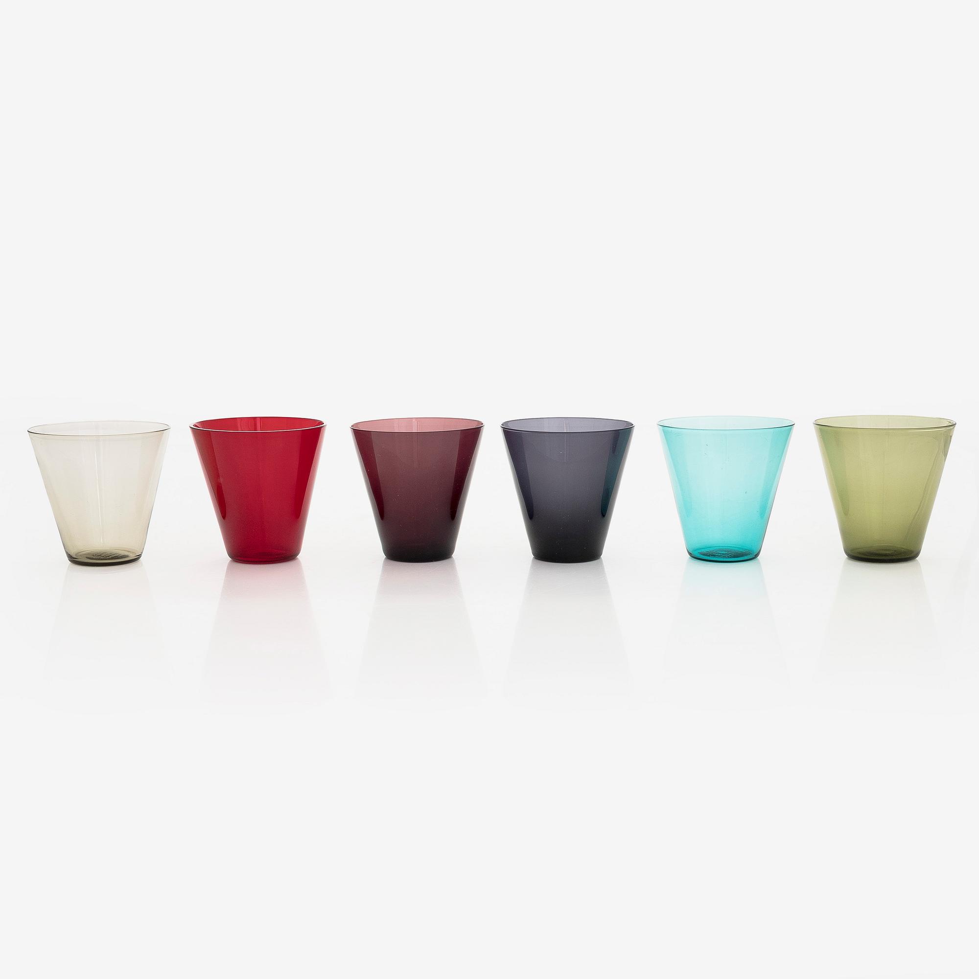 Kaj Franck, a set of six 'Kimara' drinking glasses, Notsjö, Nuutajärvi, Finland, in original box, 1960s.