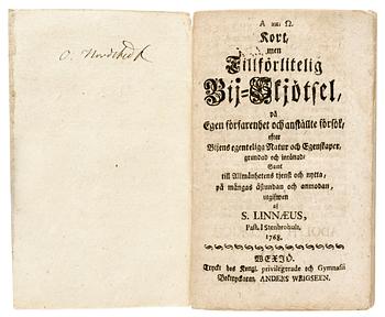 434A. Samuel Linnaeus, "Kort men tillförlitelig Bij-skjötsel".