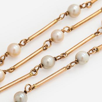 Necklace, cultured pearls, 14K gold.