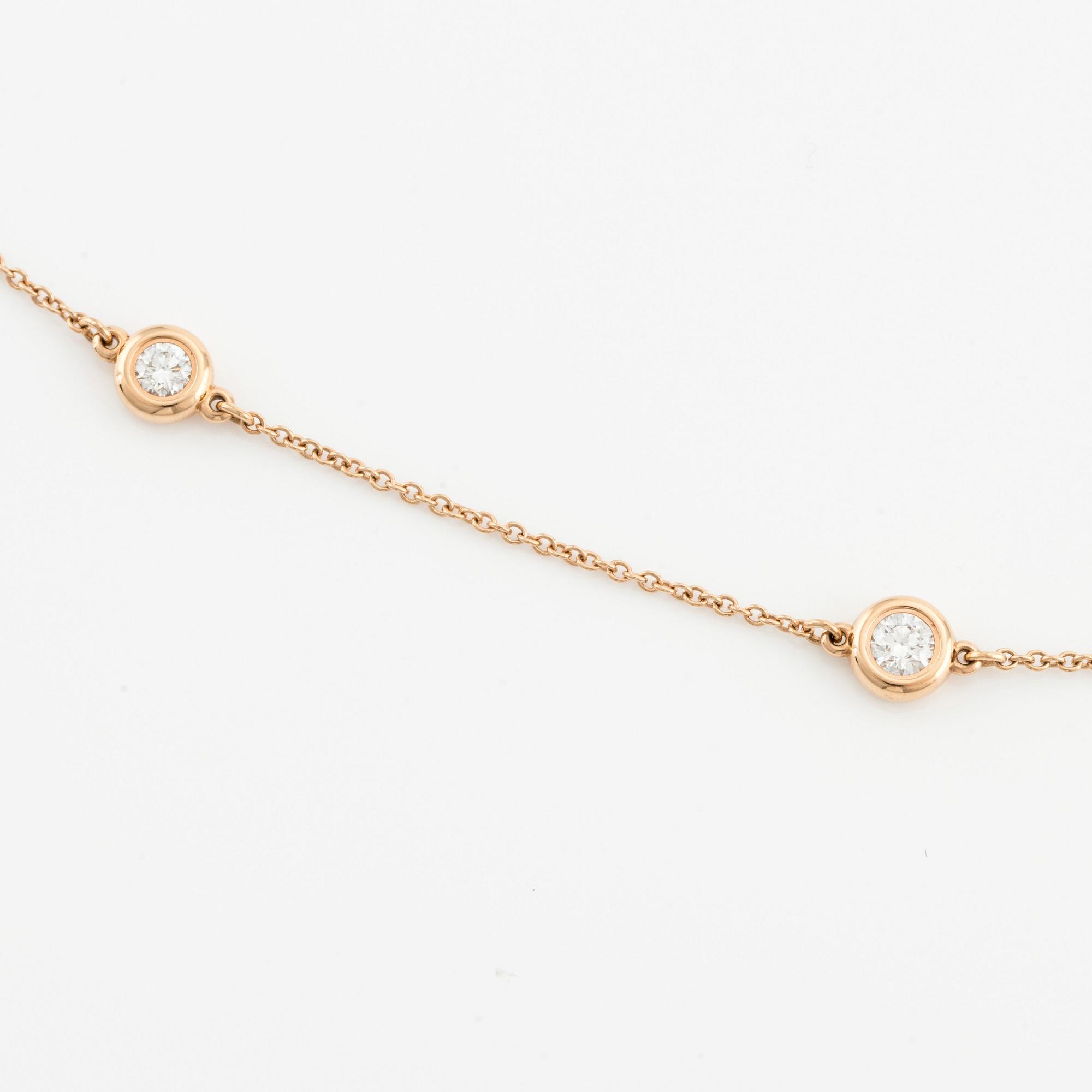 A Tiffany &Co necklace "Diamonds by the yard" design Elsa Peretti in 18K rose gold set with round brilliant-cut diamonds.