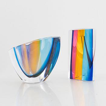 Göran Wärff, a 'Fenomen' glass candlestick and a vase, Kosta Boda.