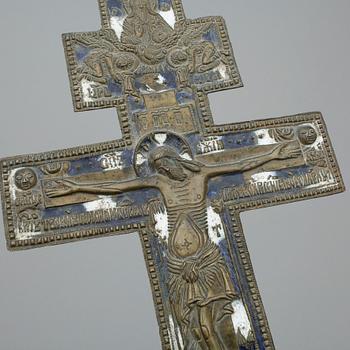 KRUCIFIX, mässing, emalj, Ryssland 1800/1900-tal.