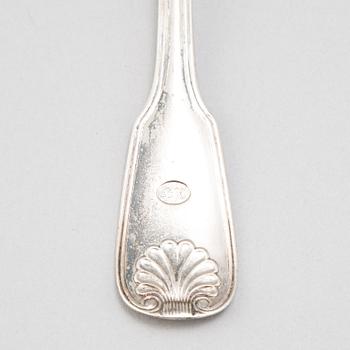 6+6 silver cutlery, some with mark of Gustaf Möllenborg, Stockholm 1866.