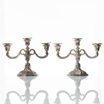 Bruckmann & Sohne, candelabras, a pair, silver, Rococo style, Heilbronn, Germany, 20th century, Swedish import mark.