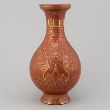 A Chinese coral red vase, 20th century.