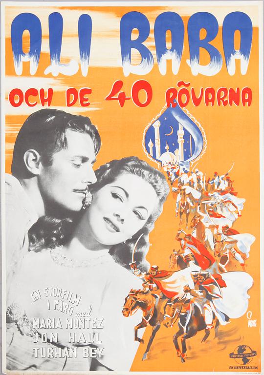 FILMAFFISCH, litografiskt tryck, "Ali Baba och de 40 rövrna", 1944.