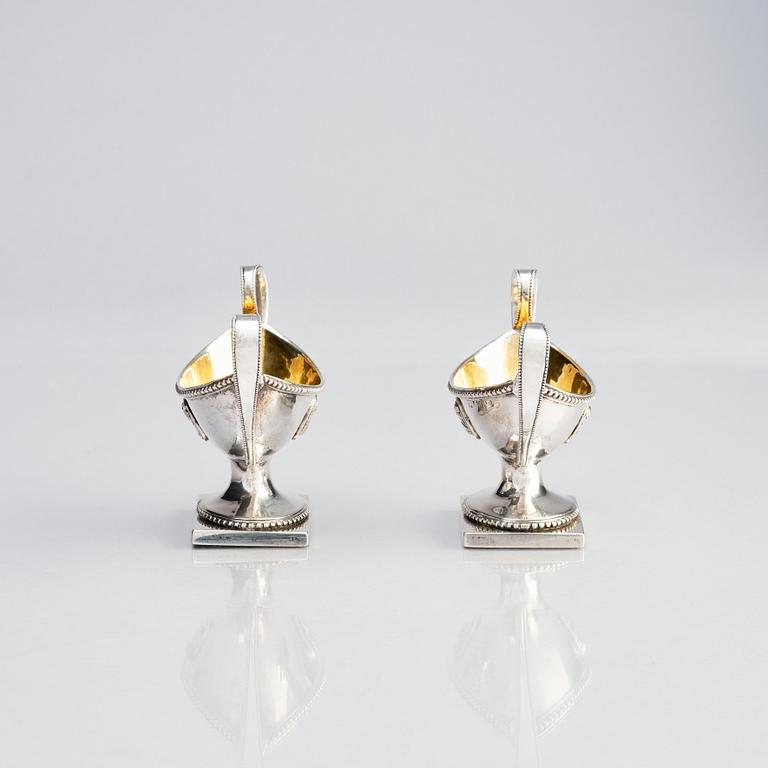 A pair of Swedish Gustavian 18th Century parcel-gilt silver salt cellars, mark of Petter Eneroth, Stockholm 1787.