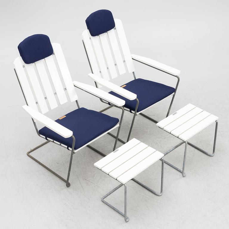 Sun chairs with footstool, a pair, "A3", Grythyttan Stålmöbler, 21st century.