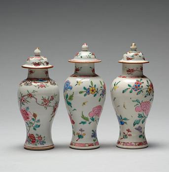 Three famille rose vases with covers, Qing dynasty, Qianlong (1736-95).