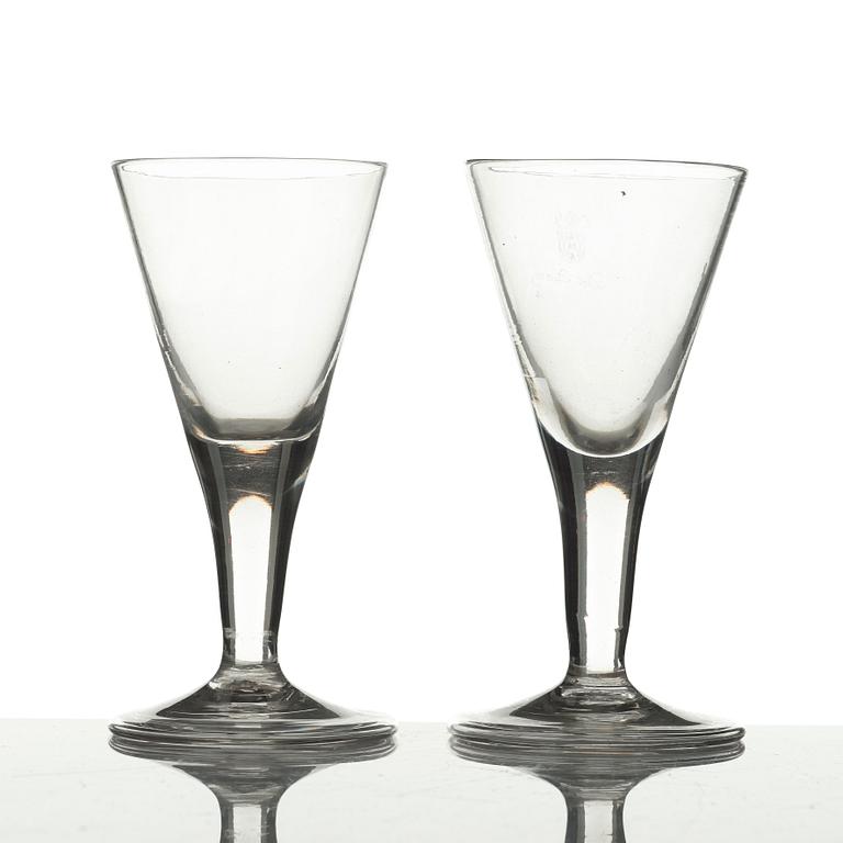 A pair of large Swedish wine goblets, 18th Century.