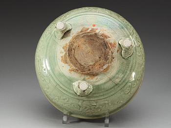 A large celadon tripod censer, Ming dynasty (1368-1644).