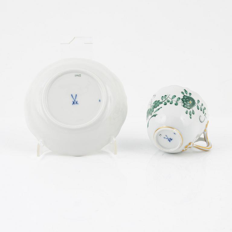 Kaffekoppar med fat, 9 st, porslin, "Indische Malerei Grün", Meissen, 1900-tal.