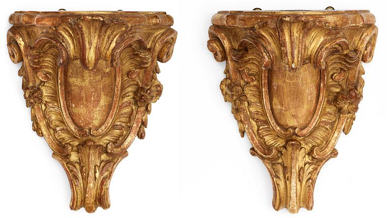 A pair of Swedish Rococo 18th century gilt wood consoles.