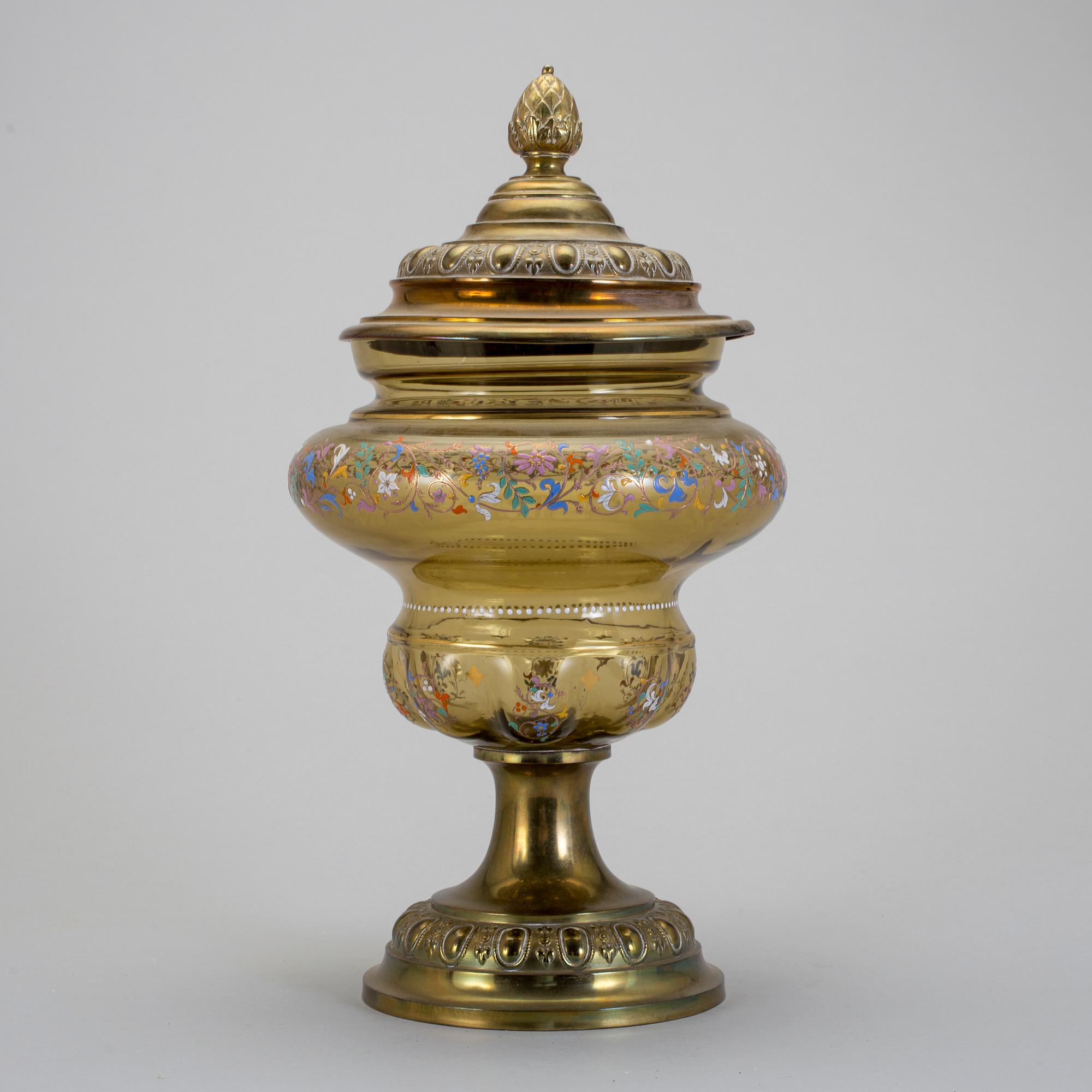 BÅLSKÅL, glas och mässing, omkring sekelskiftet 1900.