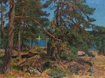 Gottfrid Kallstenius, Sommarlandskap med segelbåt.