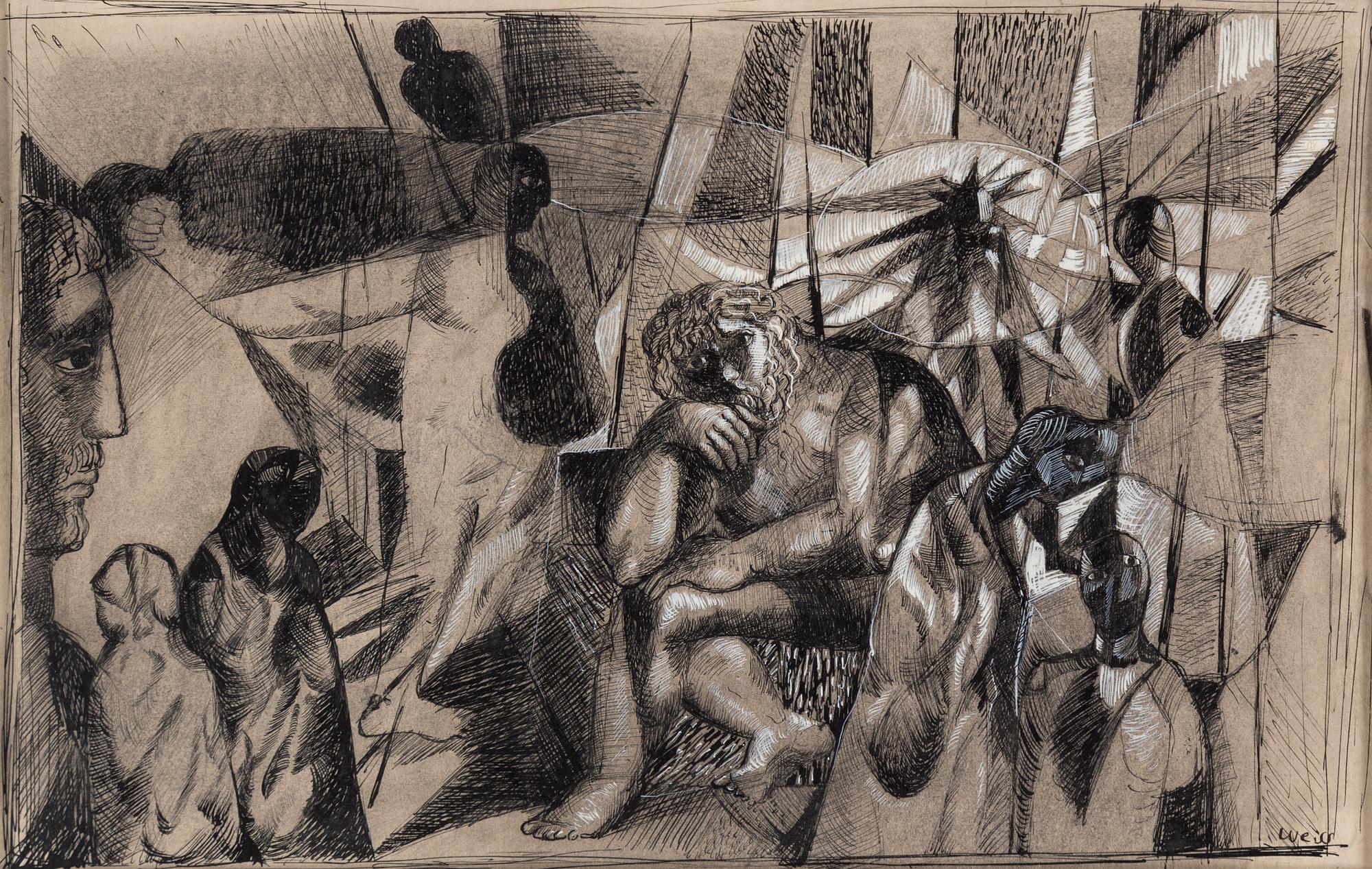 PETER WEISS, ink on paper, signed and dated 1946.
