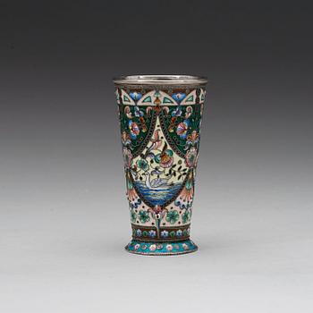 A Russian early 20th century silver and enamel beaker, maks of Konstantin Skvortsov, Moscow 1899-1908.