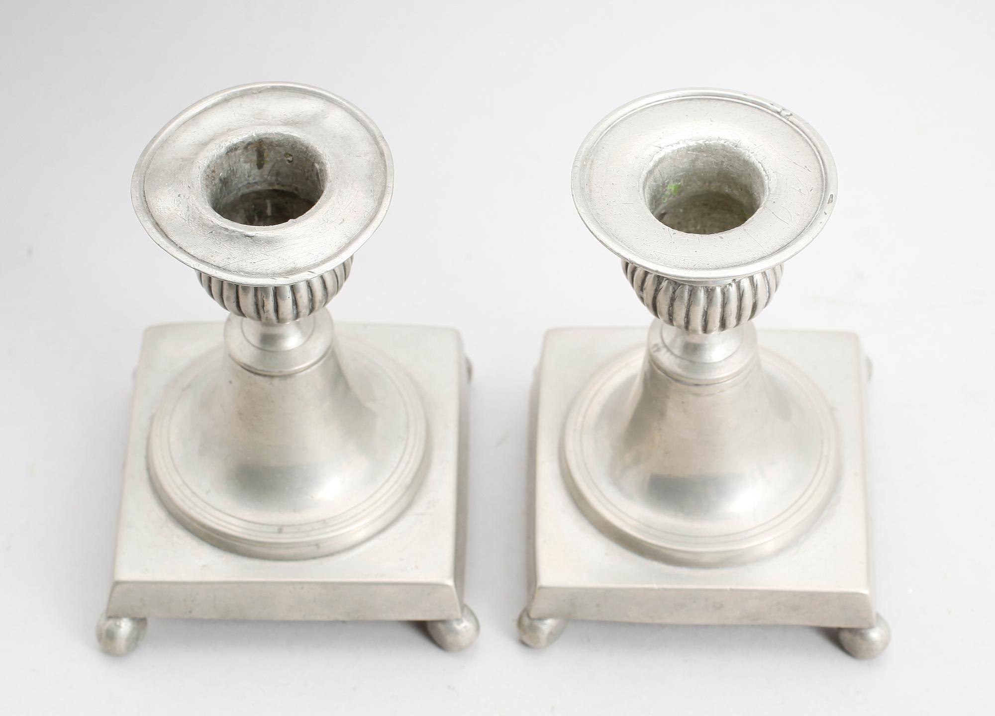 LJUSSTAKAR, 1 par, tenn, IP Fagerström, Kalmar 1844.