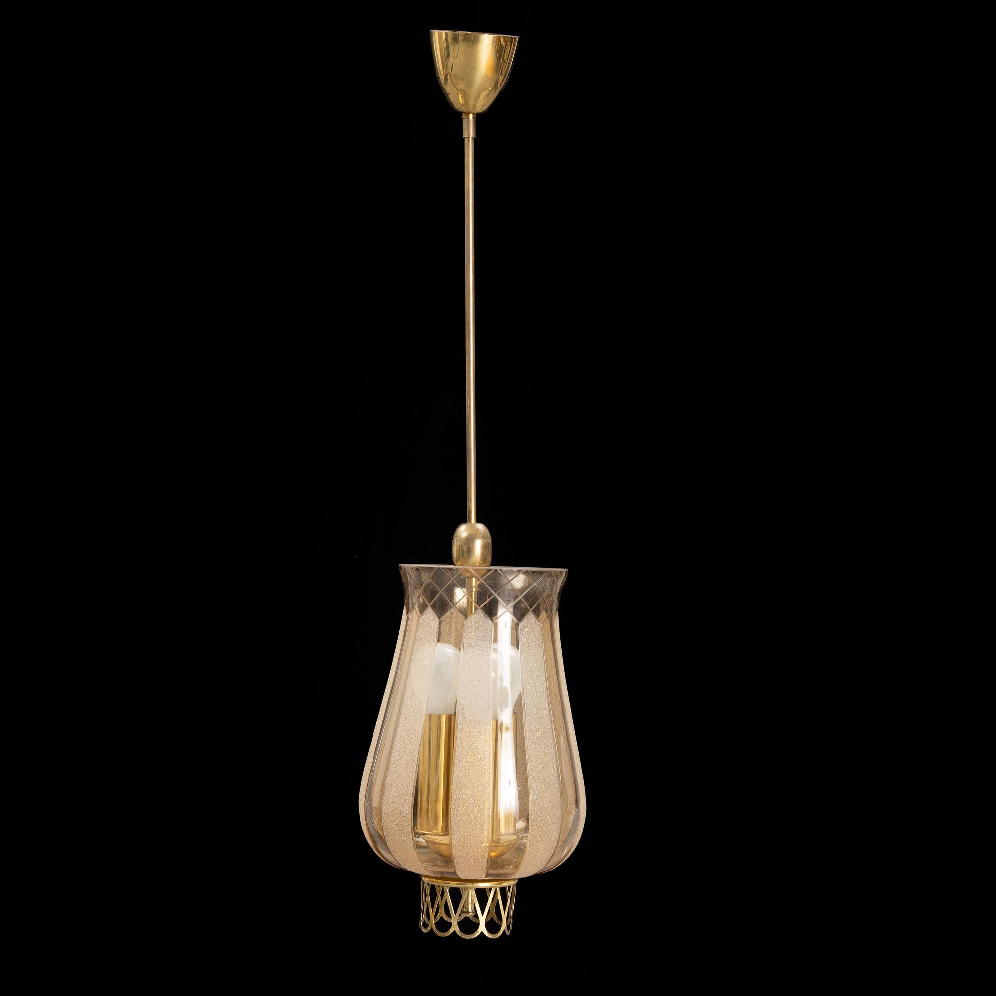 A Swedish Modern brass and glass ceiling light, 1940's.
