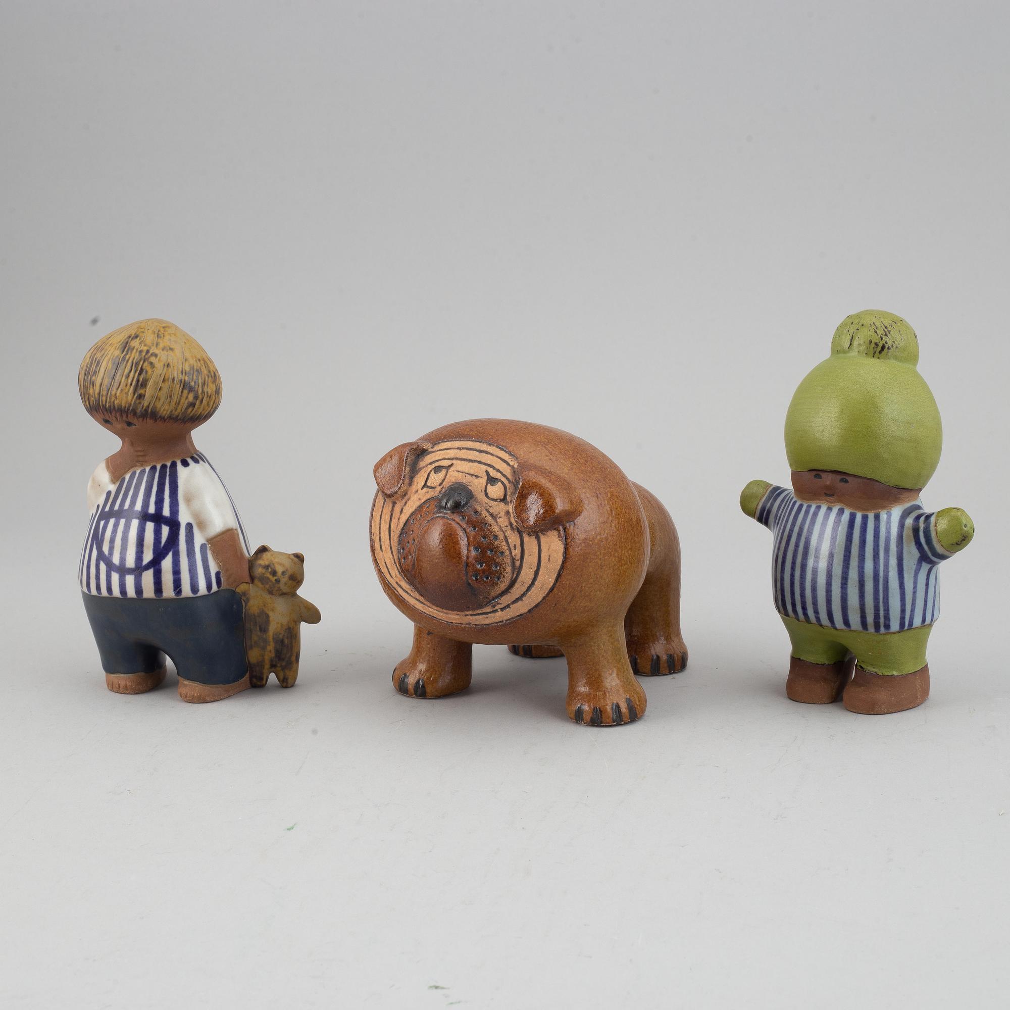 Lisa Larson, figuriner, 3 stycken. Stengods. Gustavsberg.