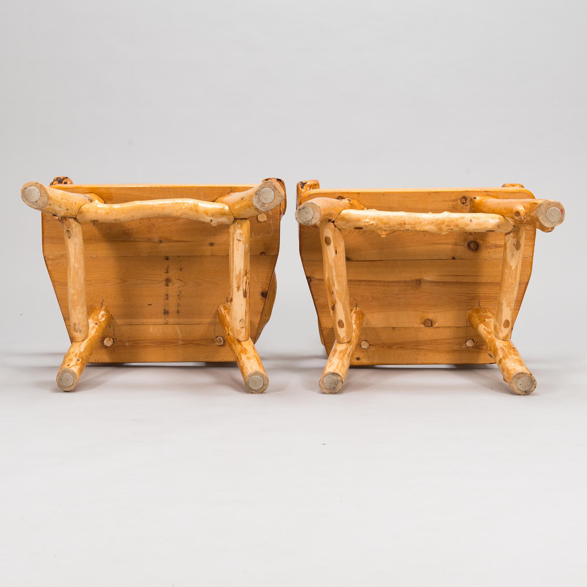 A pair of mid-20th-century armchairs made by Tauno Saarela Kuusamo Finland.