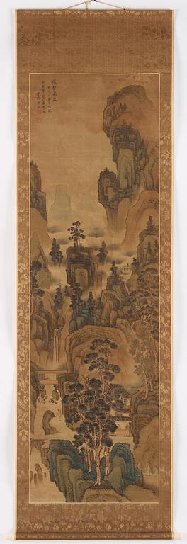 Rullmålning, färg och tusch på siden, signerad “蒋桐” Jiang Tong och med cyklisk datering till jiaxu, 1600/1700-tal.