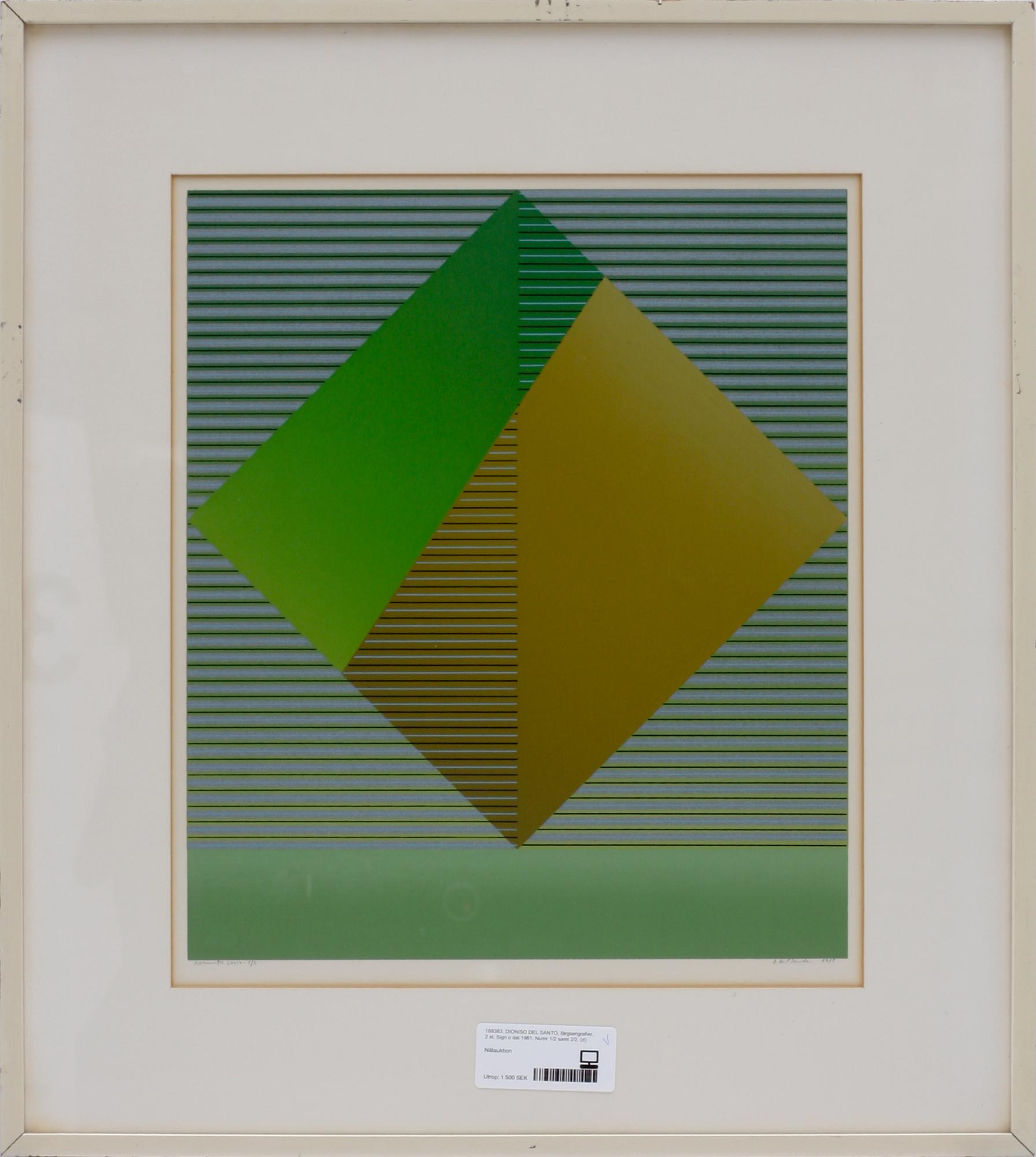 DIONISO DEL SANTO, färgserigrafier, 2 st. Sign o dat 1981. Numr 1/2 samt 2/2.