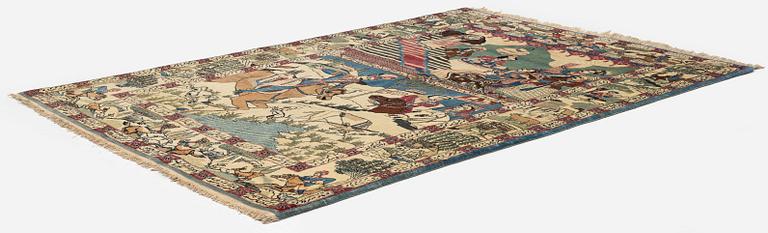 A semi-antique pictoral Kashan rug, Central Persia, c. 206 x 138 cm.