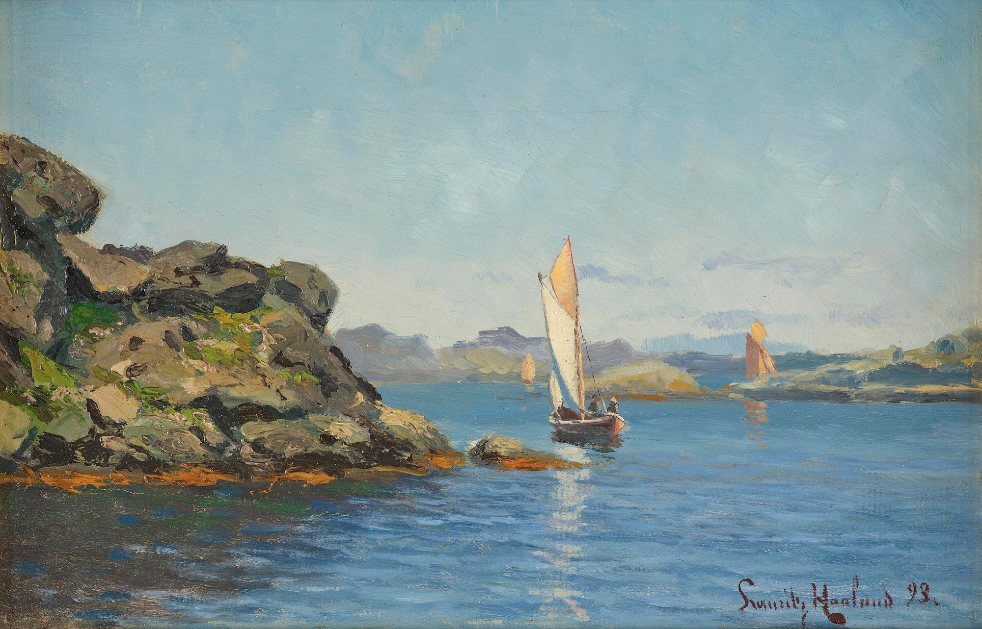 Lauritz Haaland, Sailing ship by the cliffs.