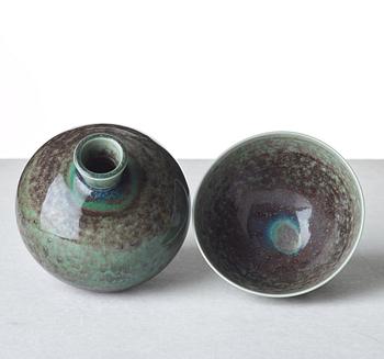 Berndt Friberg, a set of three stoneware vases and a bowl, Gustavsberg studio, Sweden 1978-79.