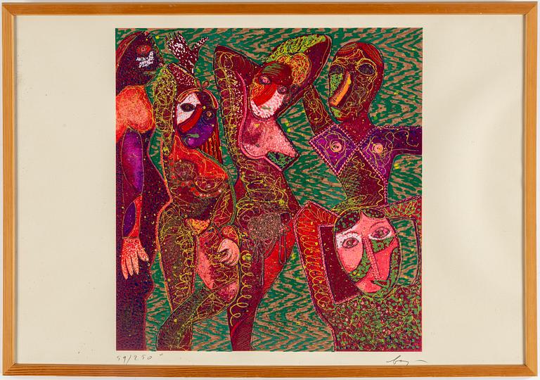 Enrico Baj, färgserigrafi och applikationer. Signed and numbered 59/250.