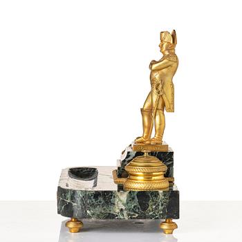 A French Empire-style gilt bronze and marble inkstand, late 19th century.