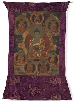 Thangka, Medicin Buddha, Tibet, sent 1900-tal.