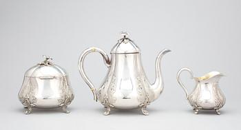 KAFFESERVIS, 3 delar, silver, Gustaf Dahlgren, Malmö 1852. Total vikt ca 1598 g.