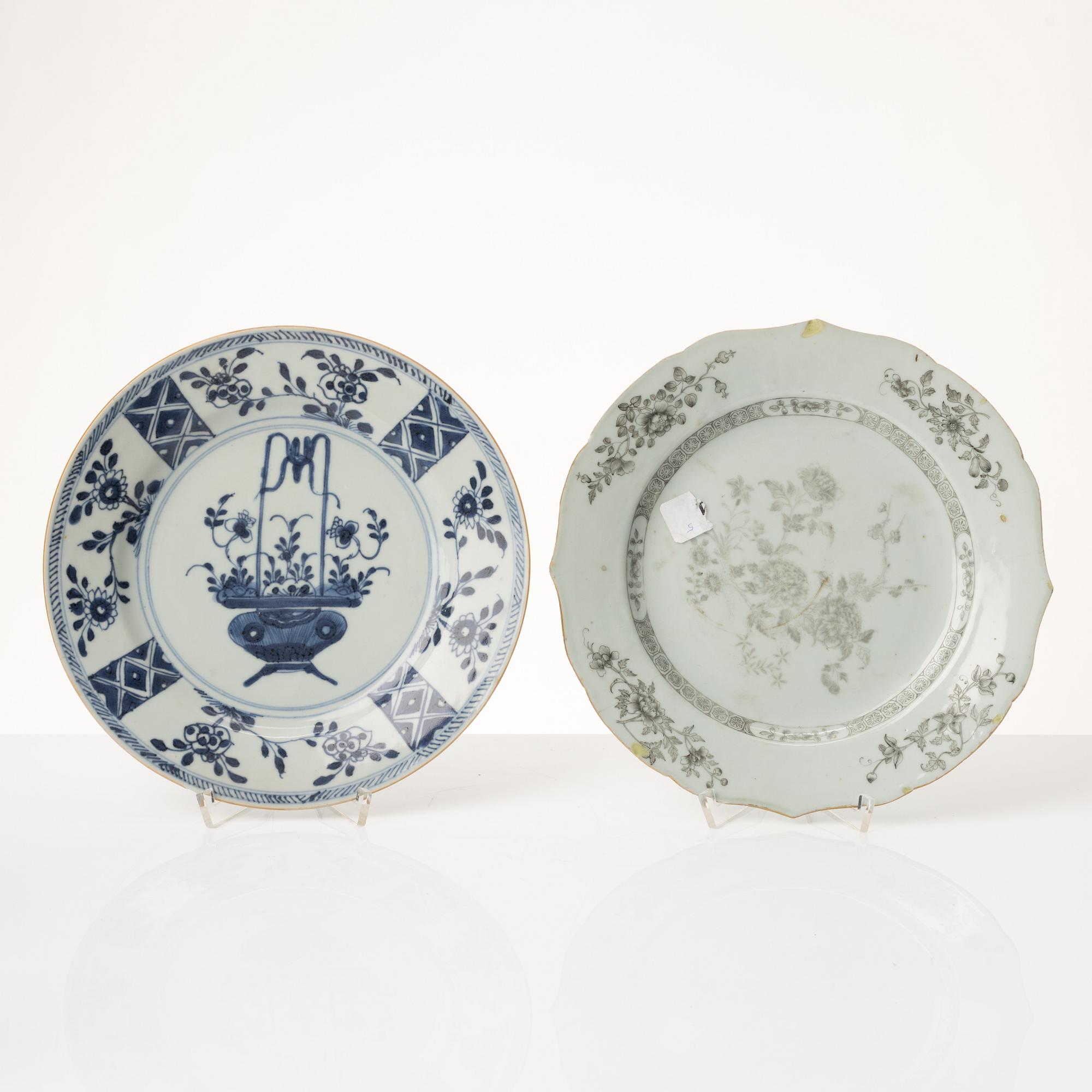 Tallrikar, sex stycken, kompaniporslin, Kina, Qingdynastin, 1700-tal.