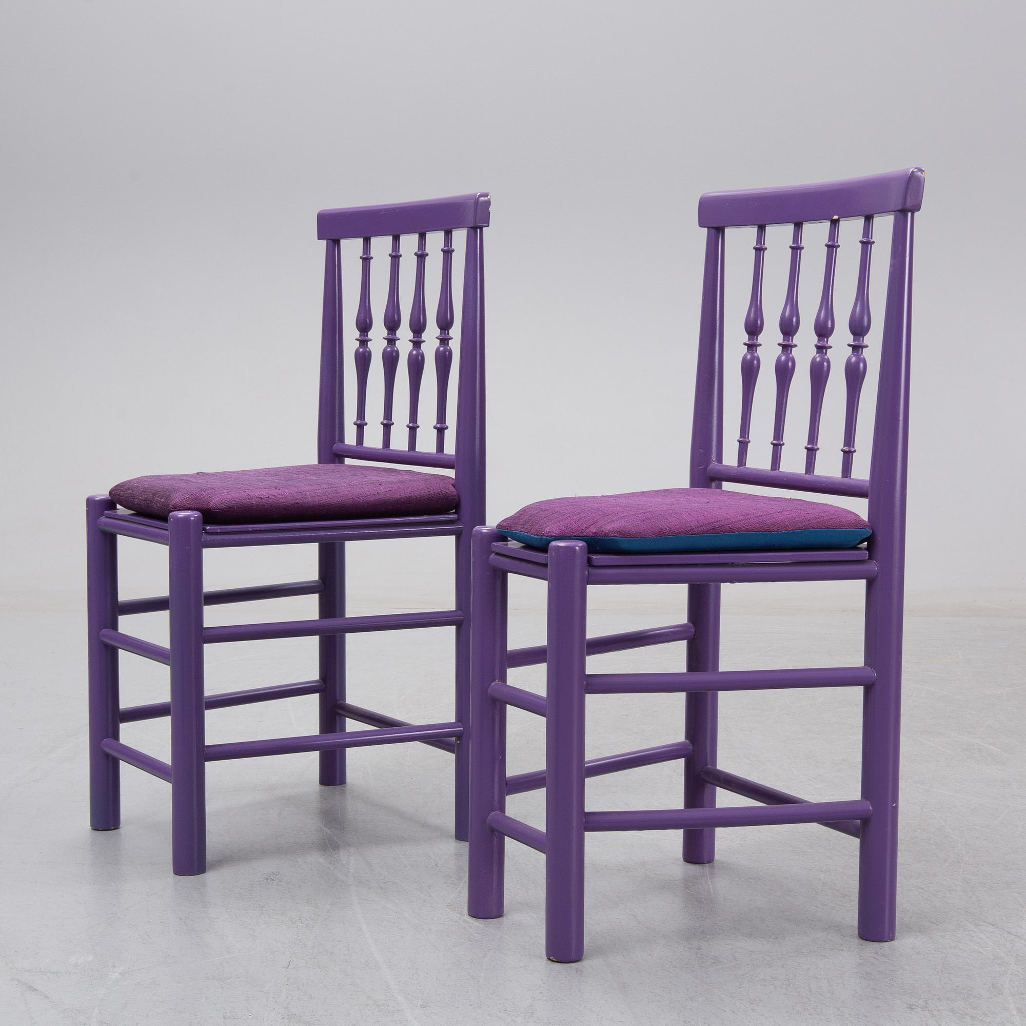 Björn Wiinblad, eight painted chairs, second half of the 20th Century.
