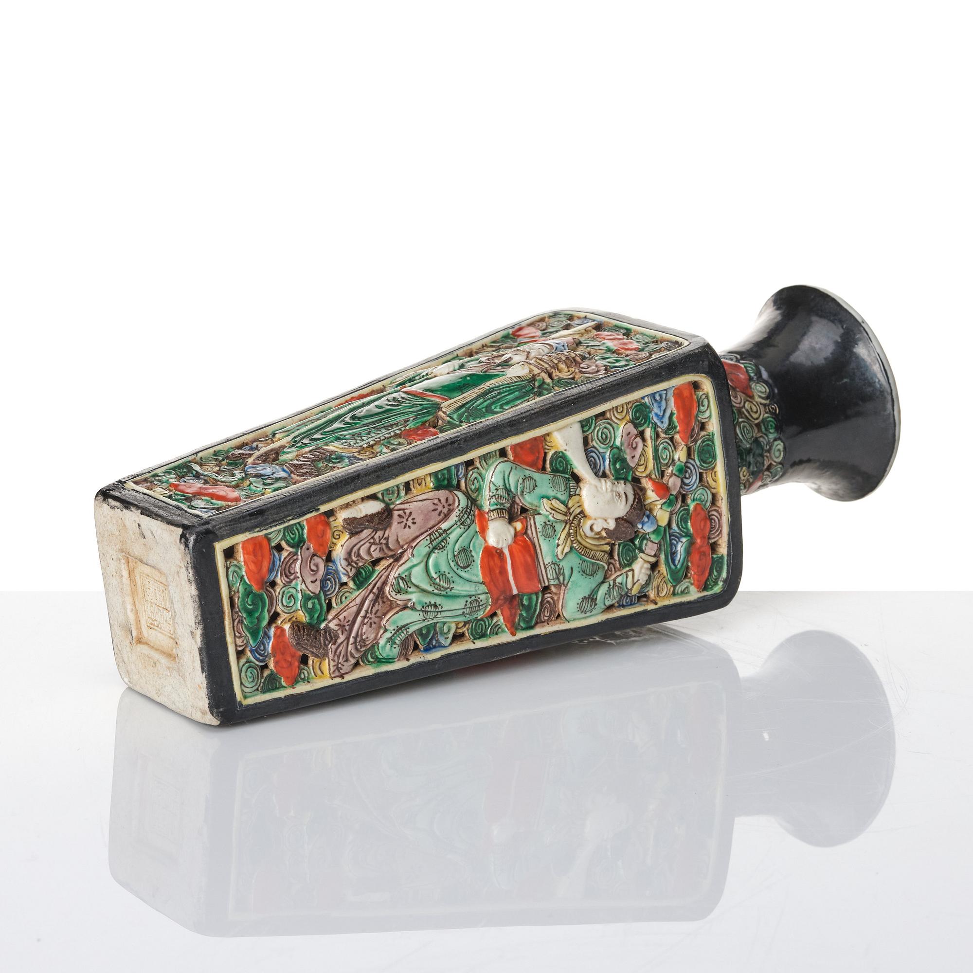 A famille noire pireced vase, Qing dynasty, 19th Century.