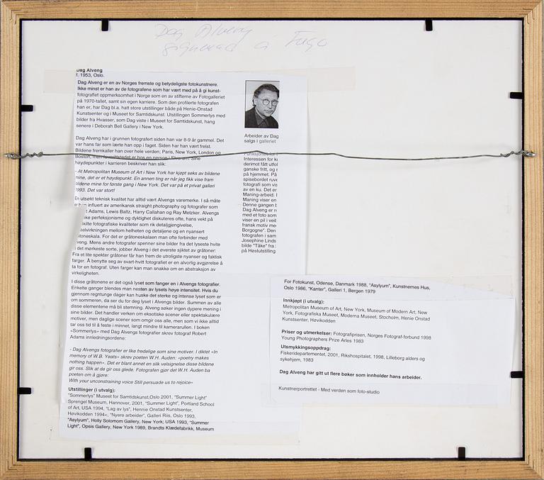 DAG ALVENG, a pair of photographs, signed verso.