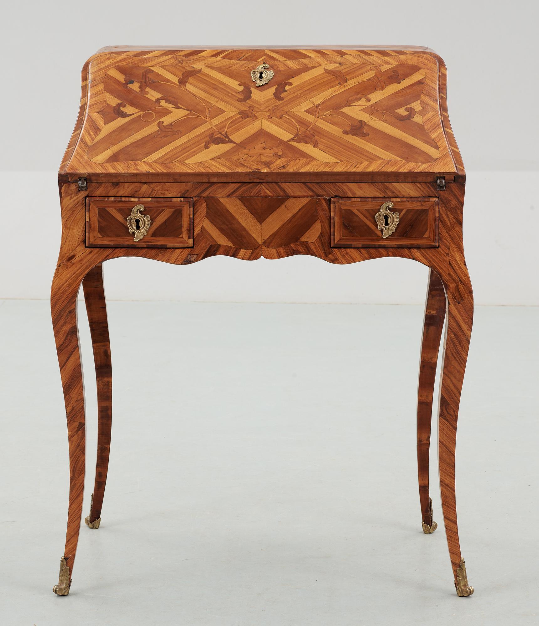 A Louis XV middle 18th Century bureau de pente by Jean-Pierre Latz, signed underneath two times "I P LATZ".