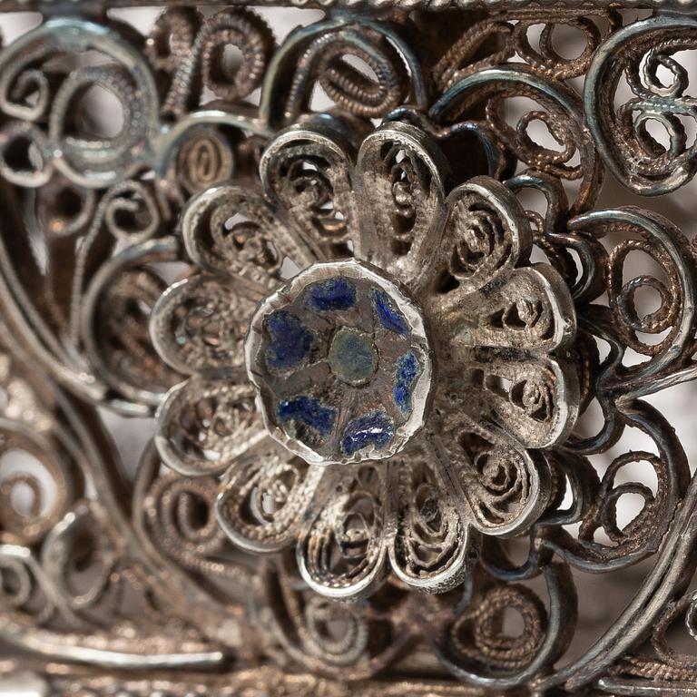Box, filigree, silver, unmarked, 19th Century.